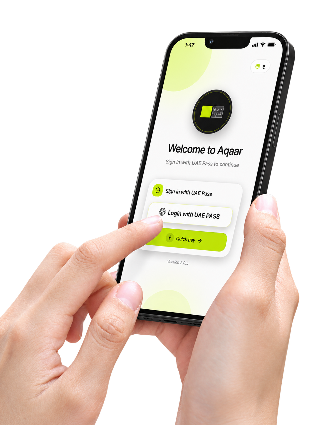 Aqaar mobile app displayed on a smartphone
