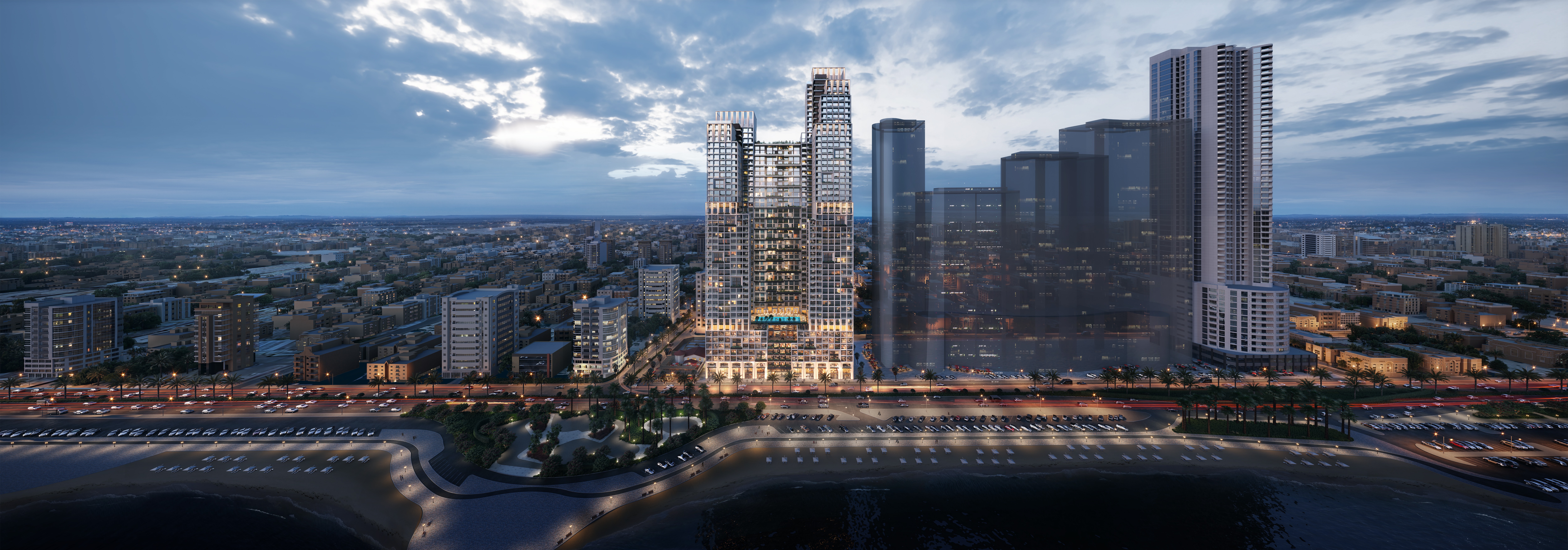 Panoramic waterfront promenade views