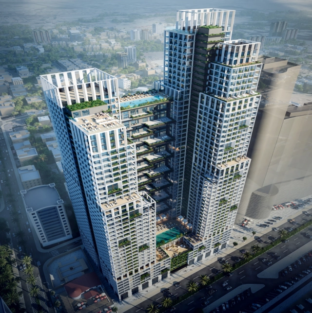 Wave-inspired facade on Ajman Corniche